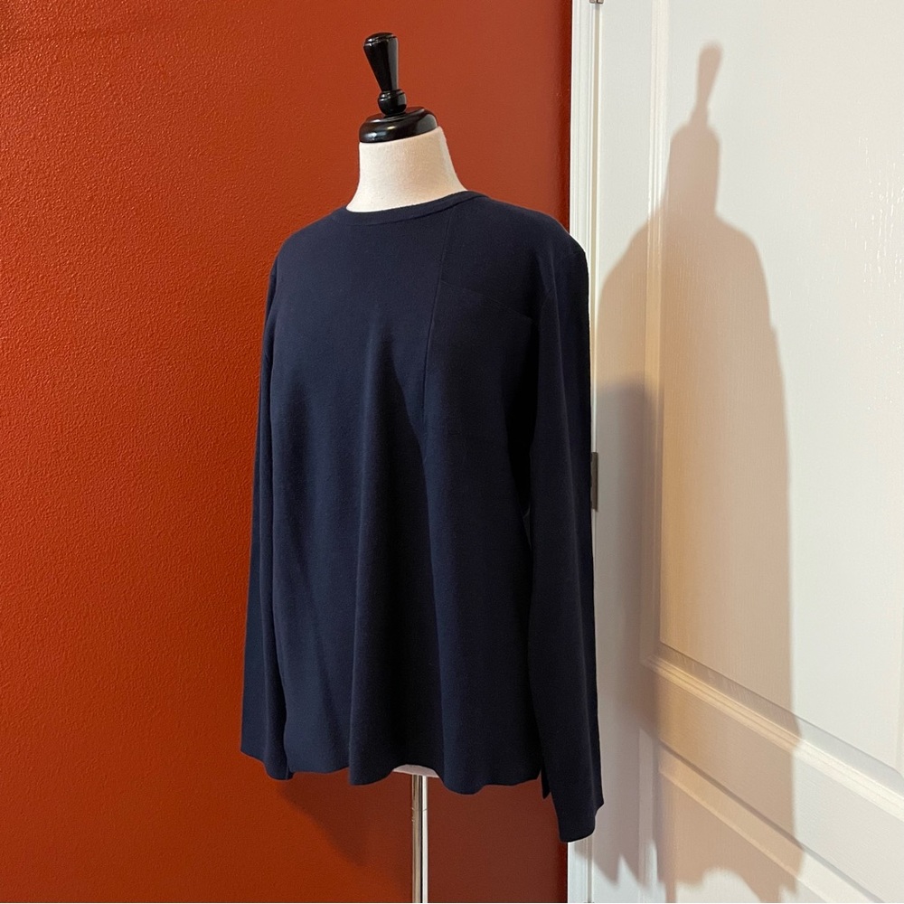 River Stone Men’s Blue Wool Blend Crewneck Pocket Chest‎ Slouchy Knit Sweater
